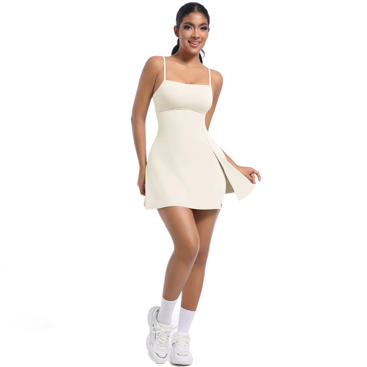 Workout Tennis Dress with Built in Short Women Sexy Fitness Mini Dress Cut Out Yoga Exercise Romper Pickleball Sports Overalls