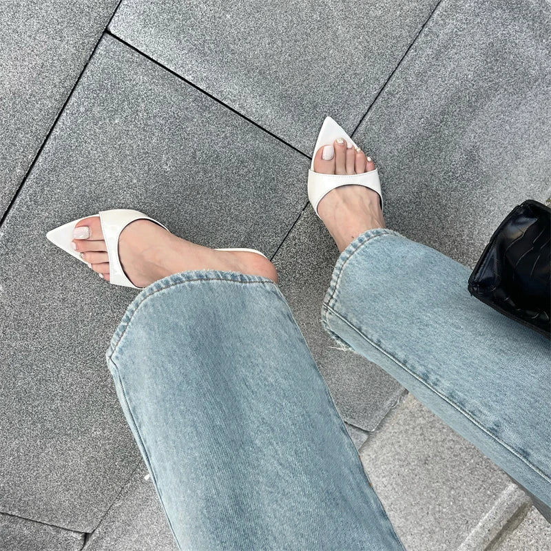 Eilyken Sexy Thin Heels Slipper For Women Summer Fashion Pointed Toe Slides Stripper Party Sandal Mule Shoes Zapatillas Mujer