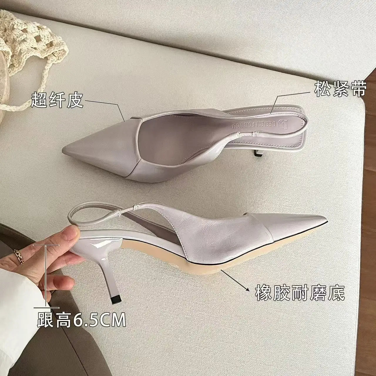 Fashion soft leather high heels women's slender heel  spring and summer new pointed toe single shoes back empty women's shoes