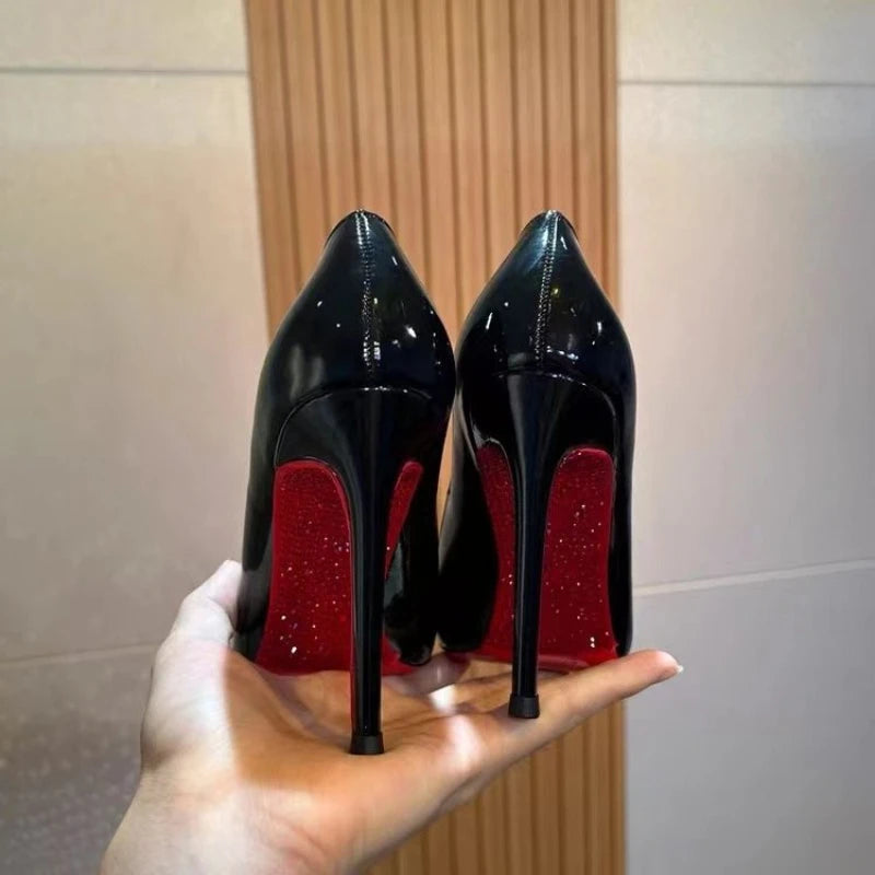 Rhinestone Red Bottom High Heels Female Large Size Single Shoes Spring Autumn Pointed Thin Heel Party Stiletto Zapato De Tacon