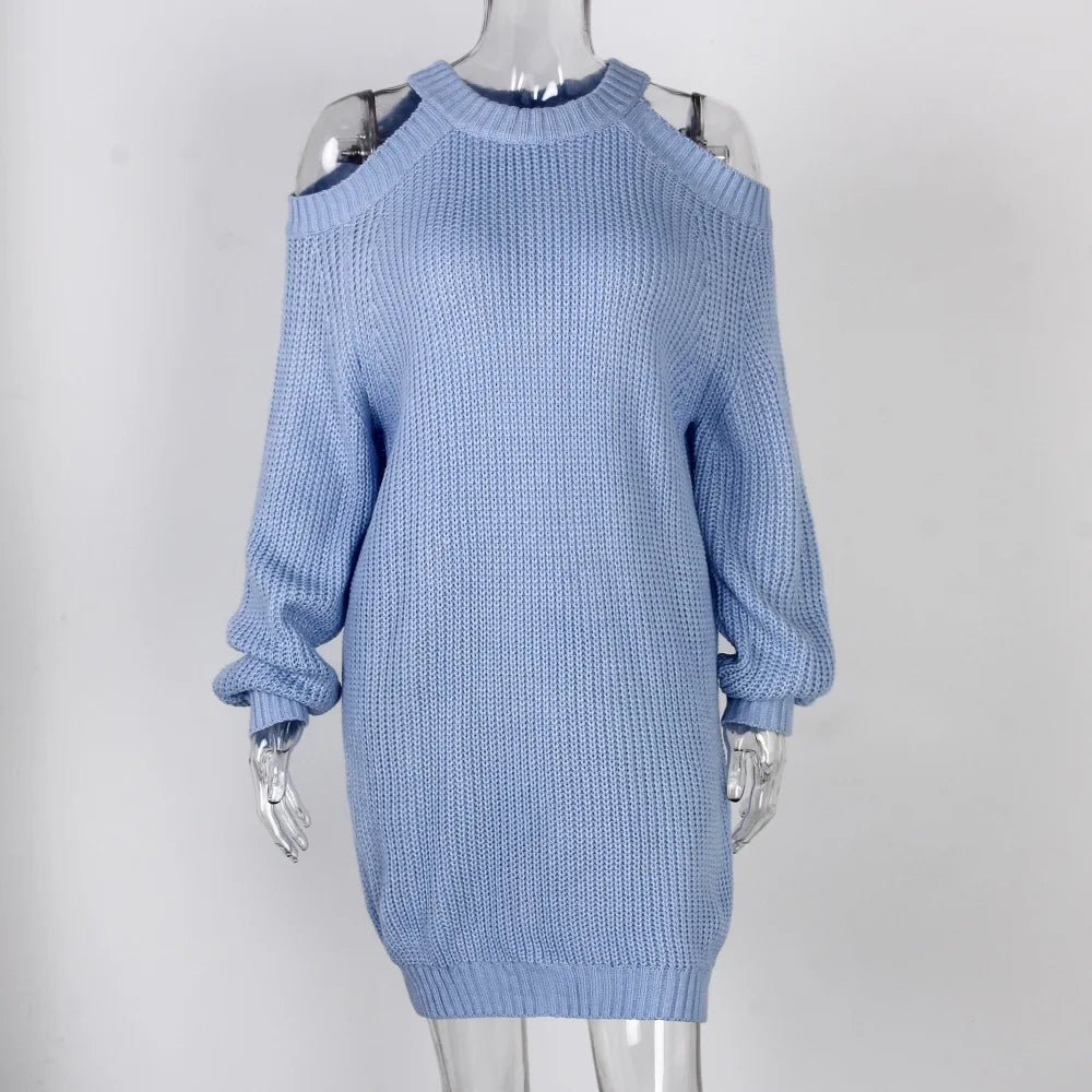 Off Shoulder Knitted Sweater Dress