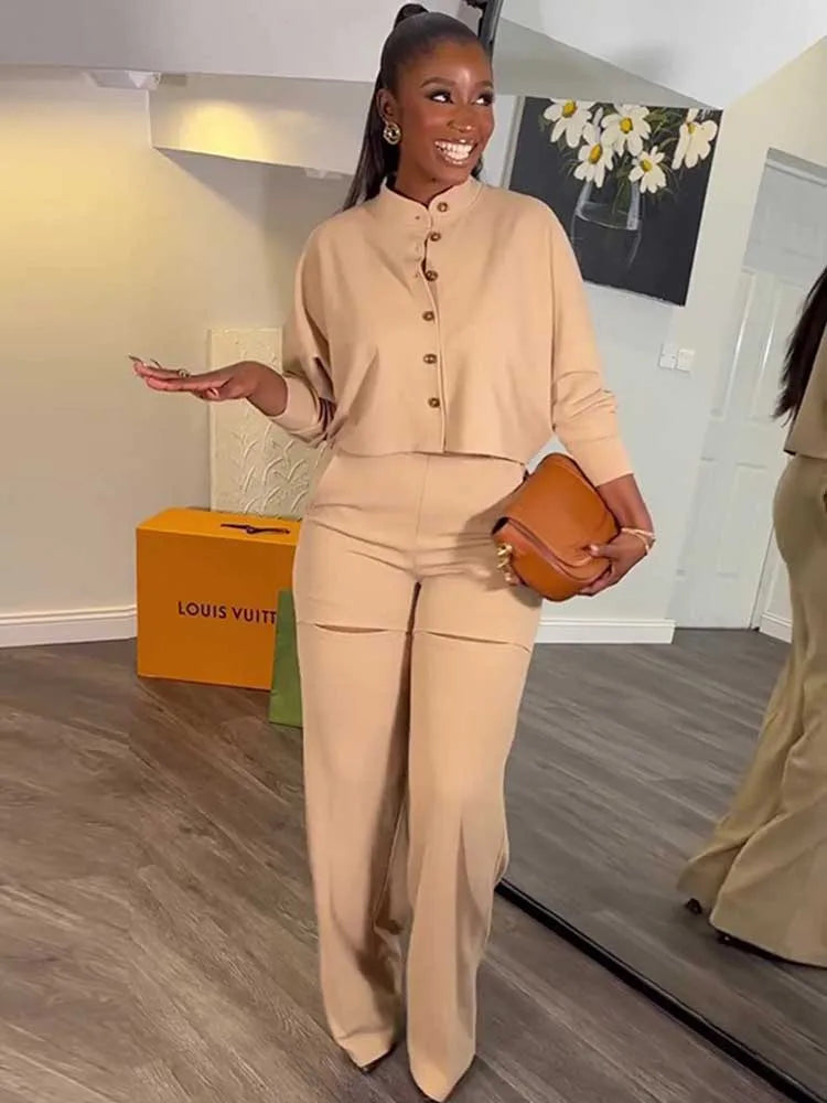 Elegant Women's Sets Autumn Long Sleeve Button Blouse and Trouser Pant Sets Female Office Two Piece Set New in Full Number