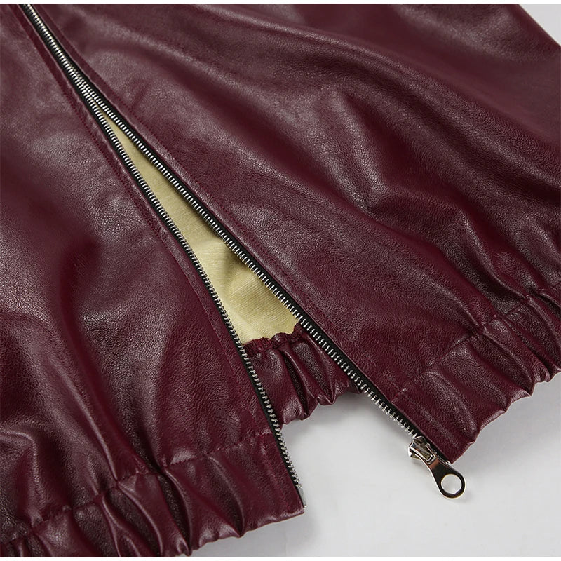 Plum Leather Bomber