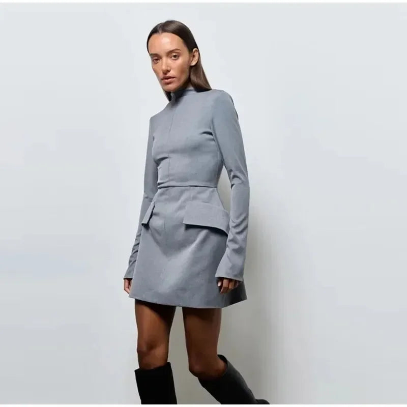 Elegant Long Sleeve Half Turtleneck Dress Women Sexy Autumn Spring Hip Package Skirts for Female 2024 Newest Slim Party Dresses