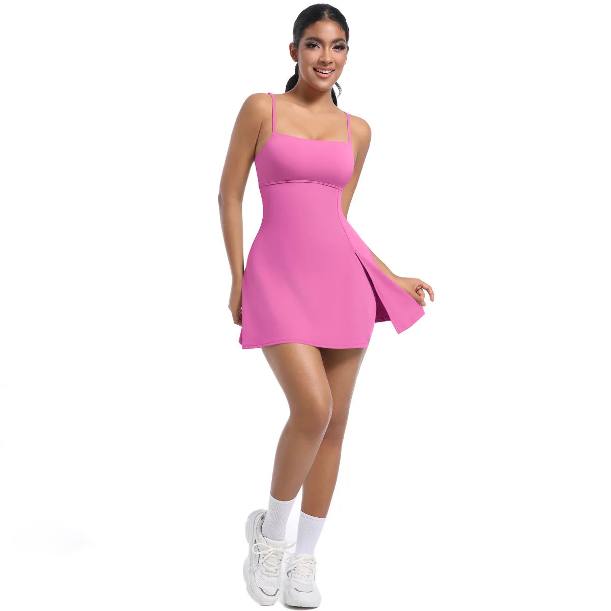 Workout Tennis Dress with Built in Short Women Sexy Fitness Mini Dress Cut Out Yoga Exercise Romper Pickleball Sports Overalls