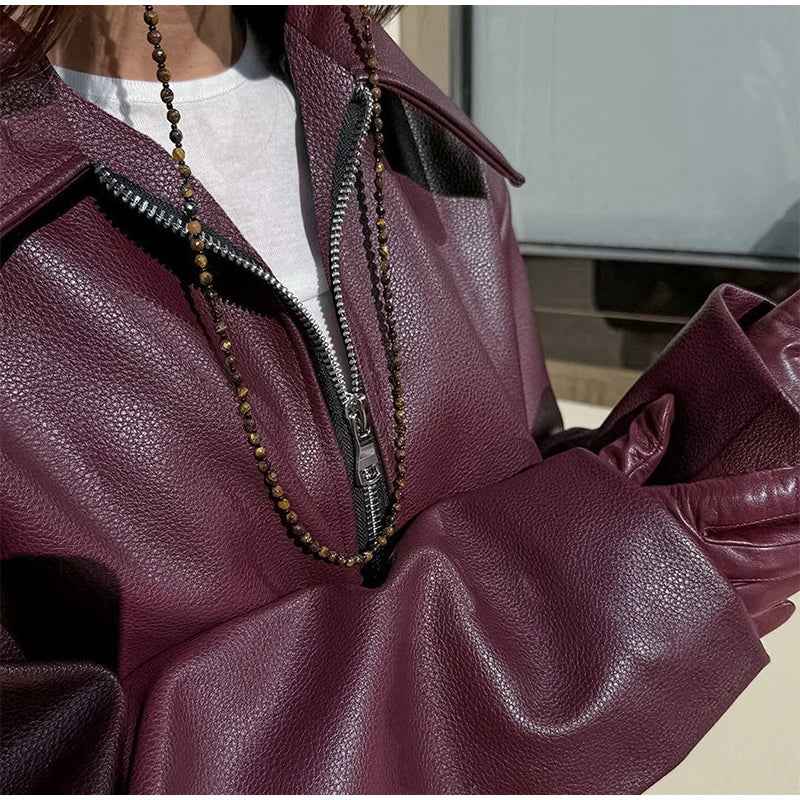 Plum Leather Bomber