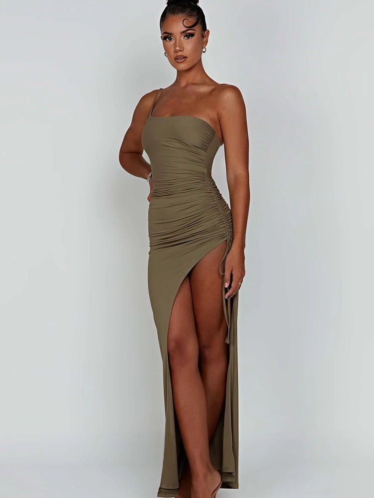 Drawstring High Slit Dress