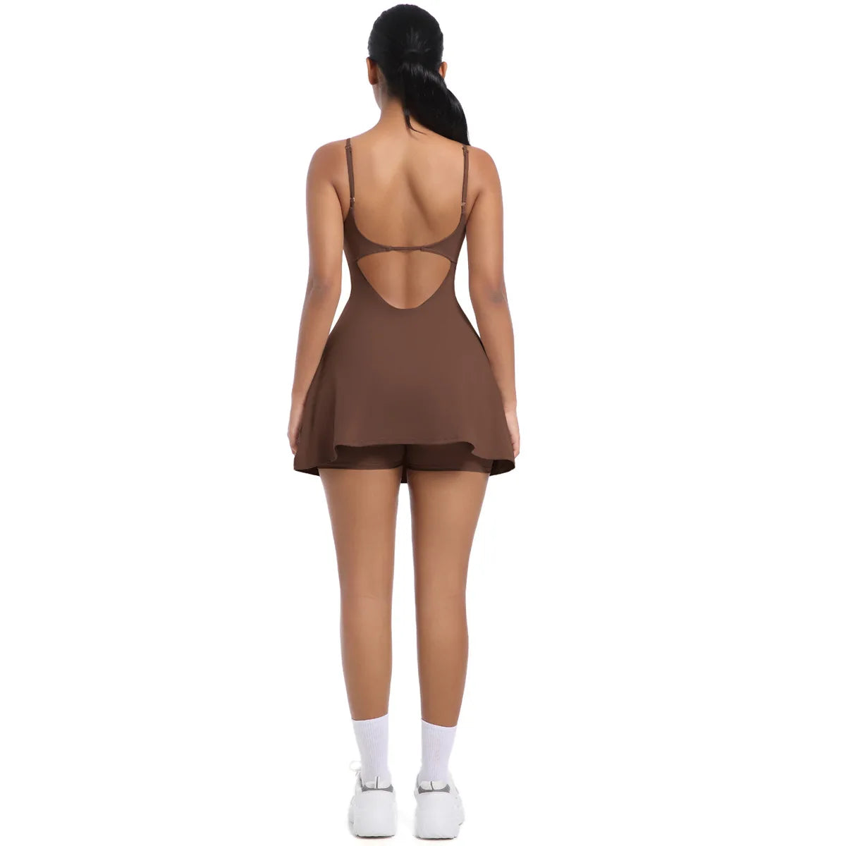 Workout Tennis Dress with Built in Short Women Sexy Fitness Mini Dress Cut Out Yoga Exercise Romper Pickleball Sports Overalls