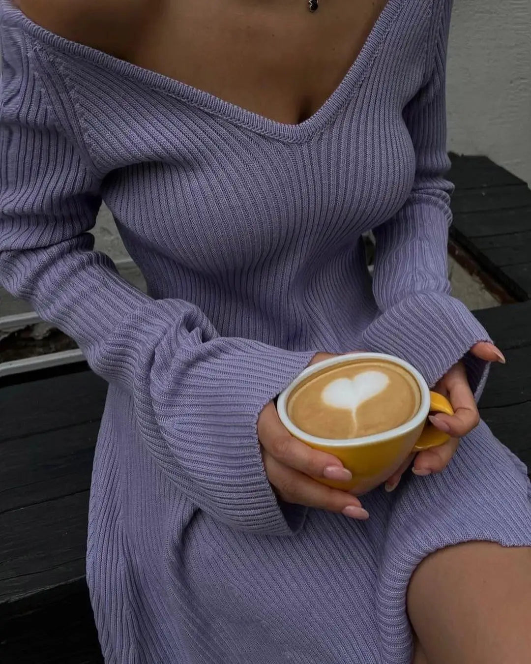 TARUXY Autumn Winter Sweater Dress Sexy Off-Shoulder Women's A-Line Hem Elegant Rib Knit Mini Dresses Long Sleeve Higt Waisted