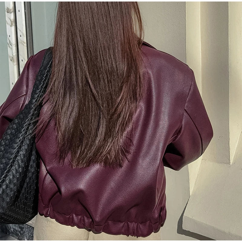 Plum Leather Bomber