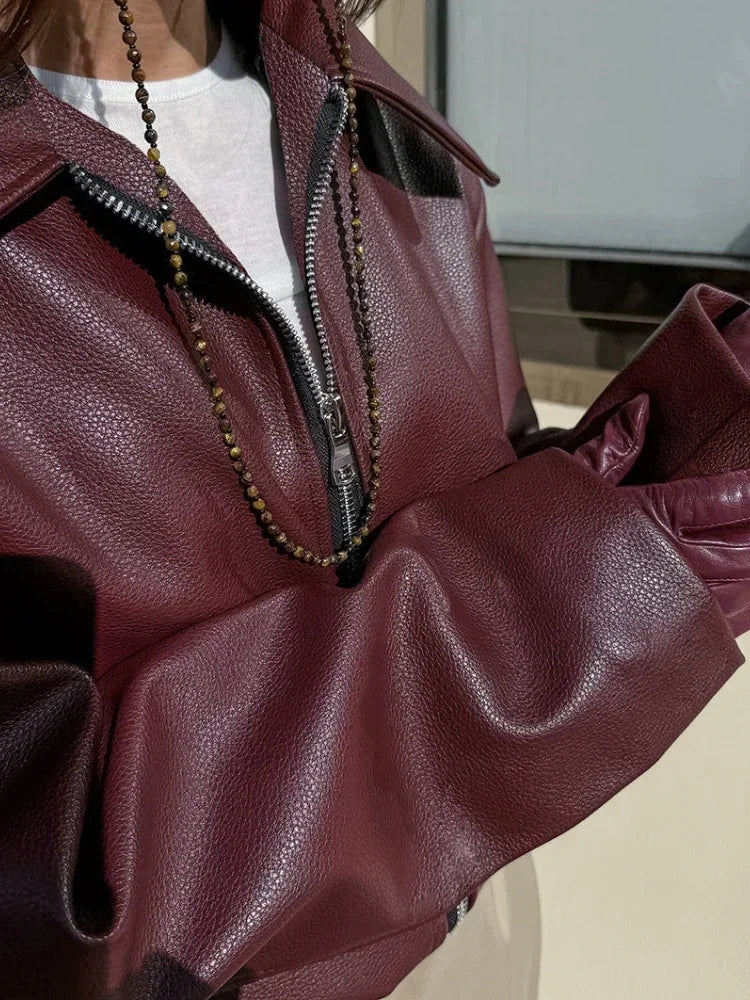 Plum Leather Bomber