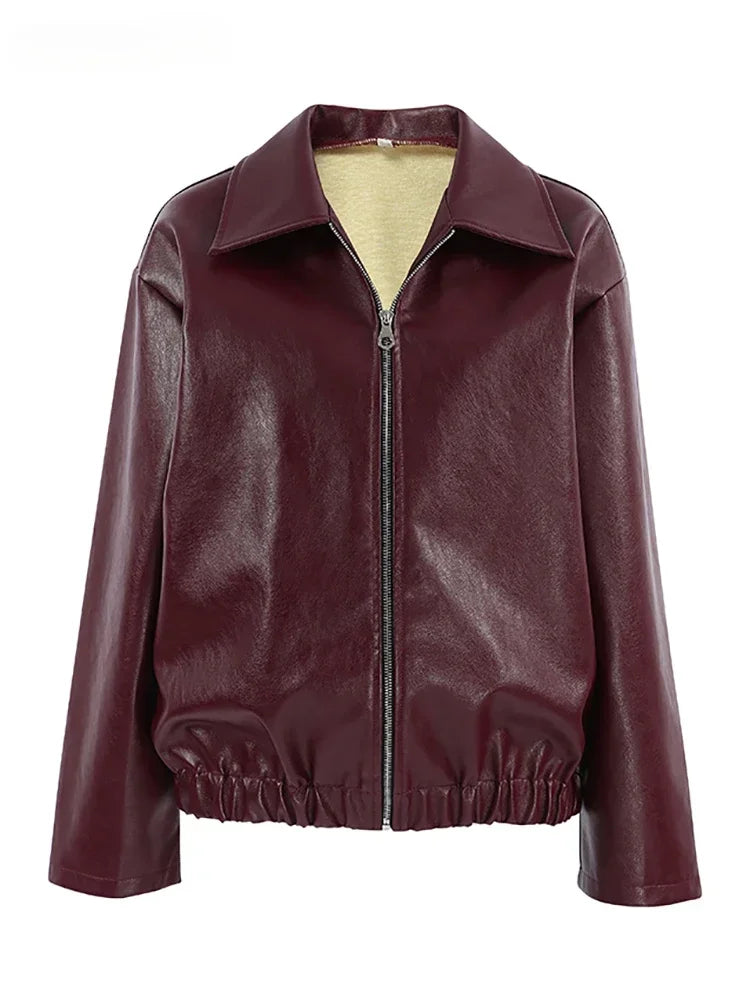 Plum Leather Bomber