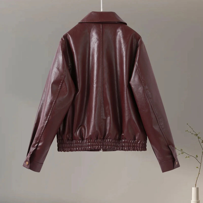 Plum Leather Bomber