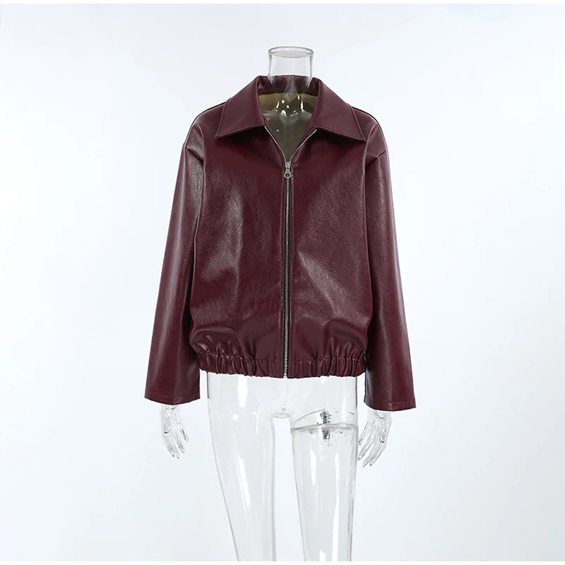 Plum Leather Bomber