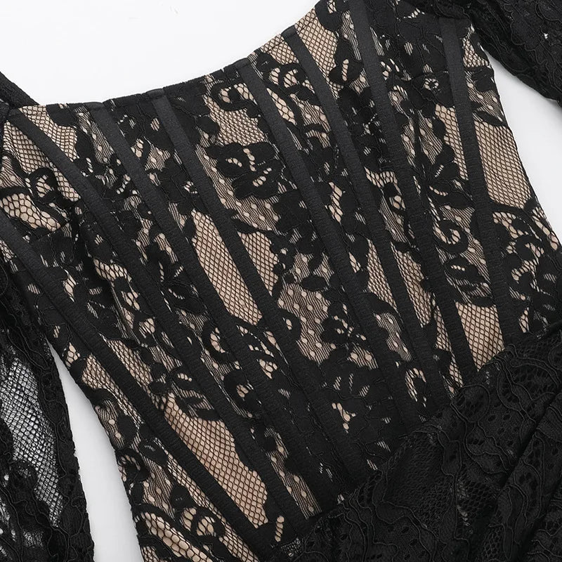 Black Lace Draped Dress