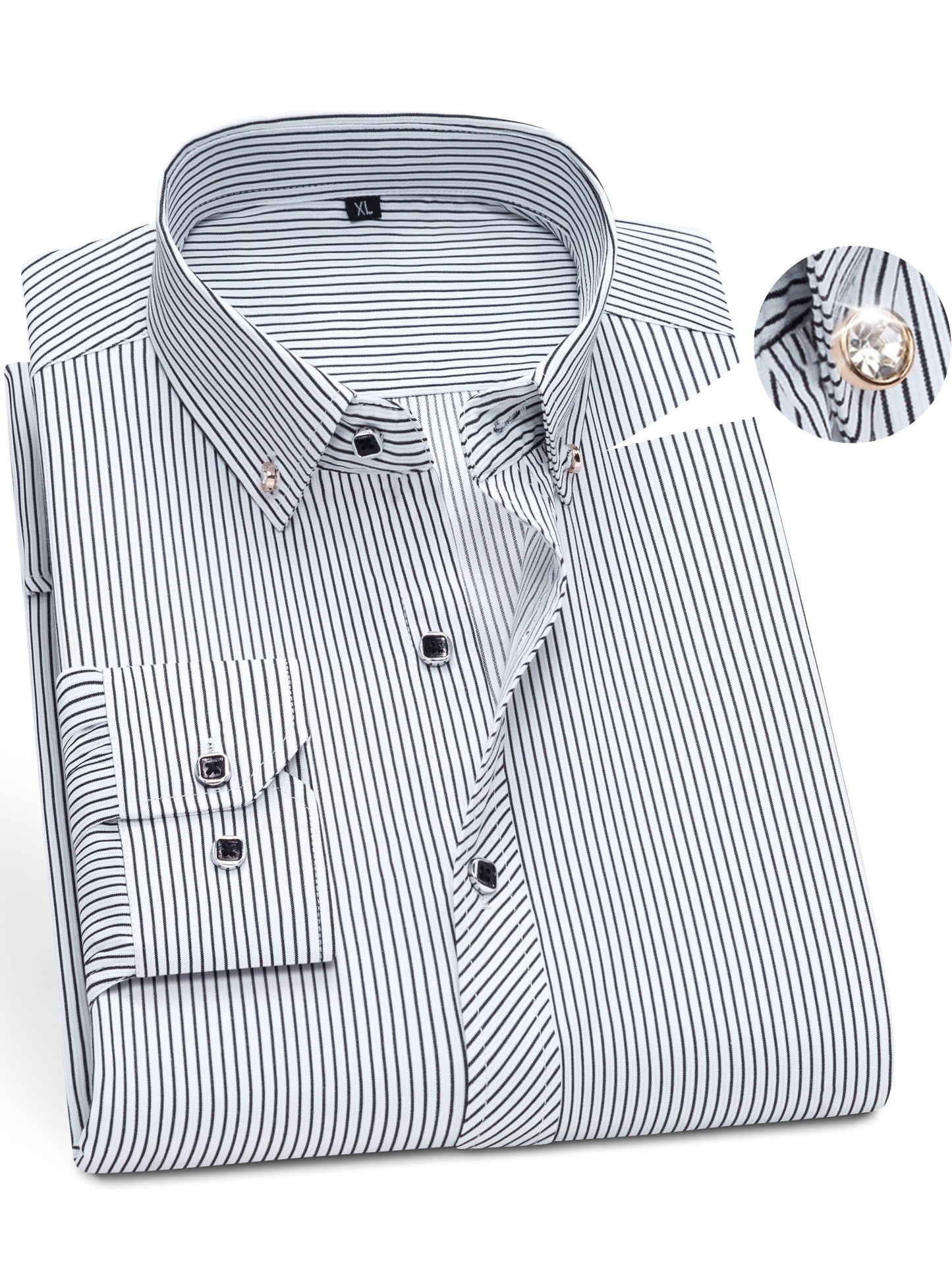 Men's Striped Dress Shirt, Formal Lapel Button Down Long Sleeve Shirt For Party/wedding/formal Prom