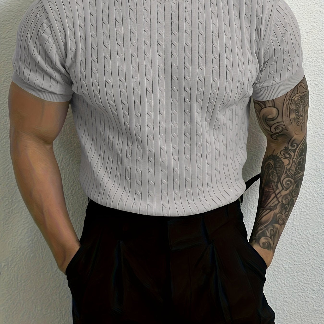 Men's Ribbed And Textured Knit Crew Neck And Short Sleeve T-shirt, Casual And Chic Summer Tops For Daily And Outdoors Leisurewear