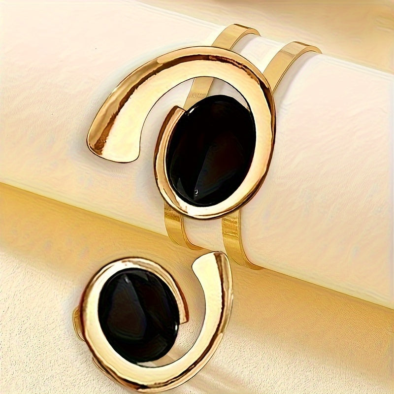 Chic 2pcs Set: Vintage-Inspired Luxury Acrylic Open Ring & Bangle - Zinc Alloy, Perfect for Casual Attire