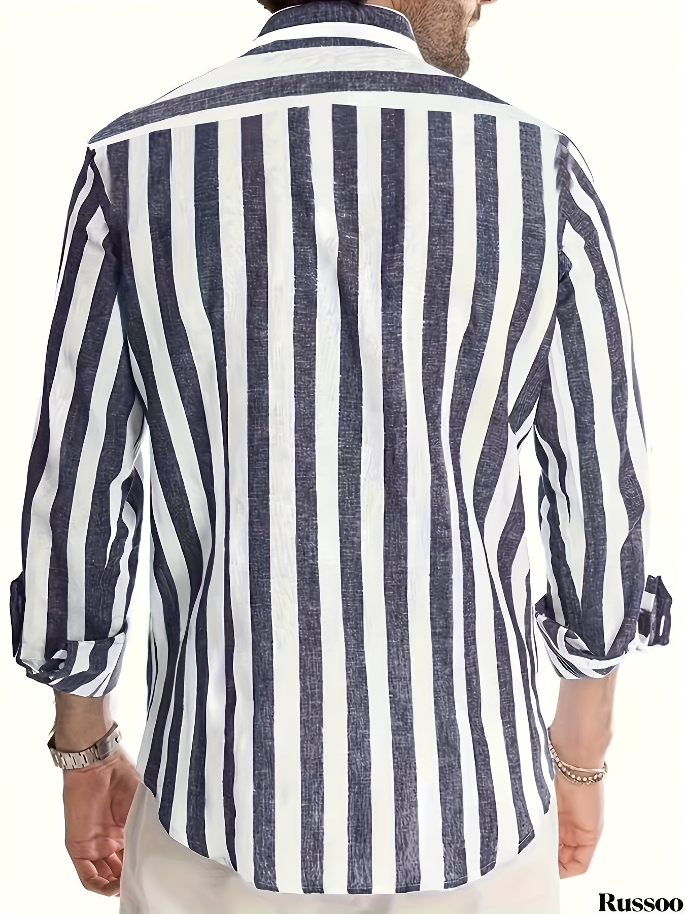 Men's Stylish Striped Long Sleeve Lapel Shirt For Spring And Fall, Casual Comfy Trendy Shirt As Gift