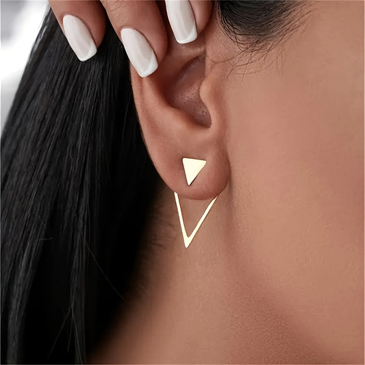 2pcs Chic Triangle Stud Earrings Set - Vintage-Inspired, Classic Alloy Design for Casual Attire