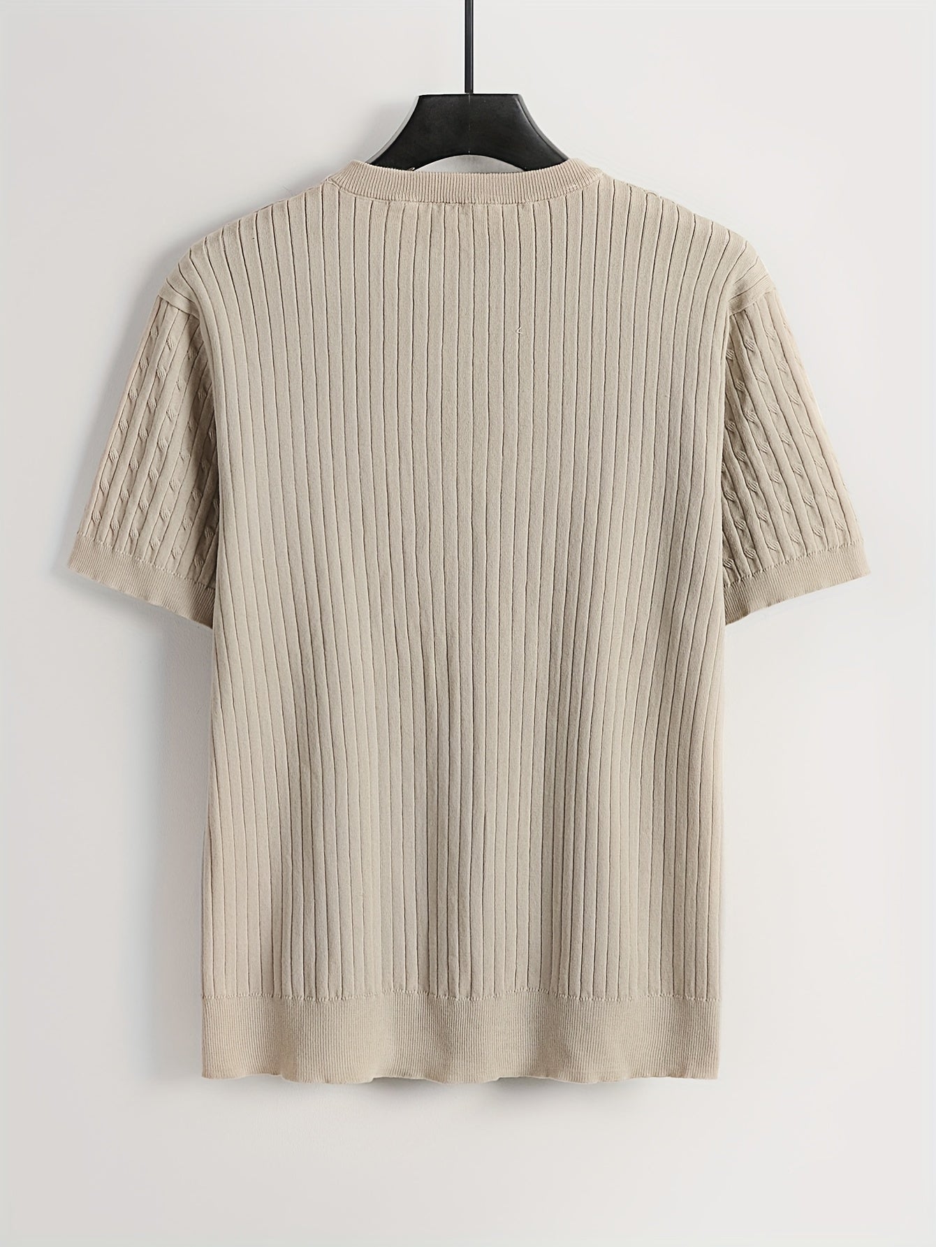 Men's Ribbed And Textured Knit Crew Neck And Short Sleeve T-shirt, Casual And Chic Summer Tops For Daily And Outdoors Leisurewear