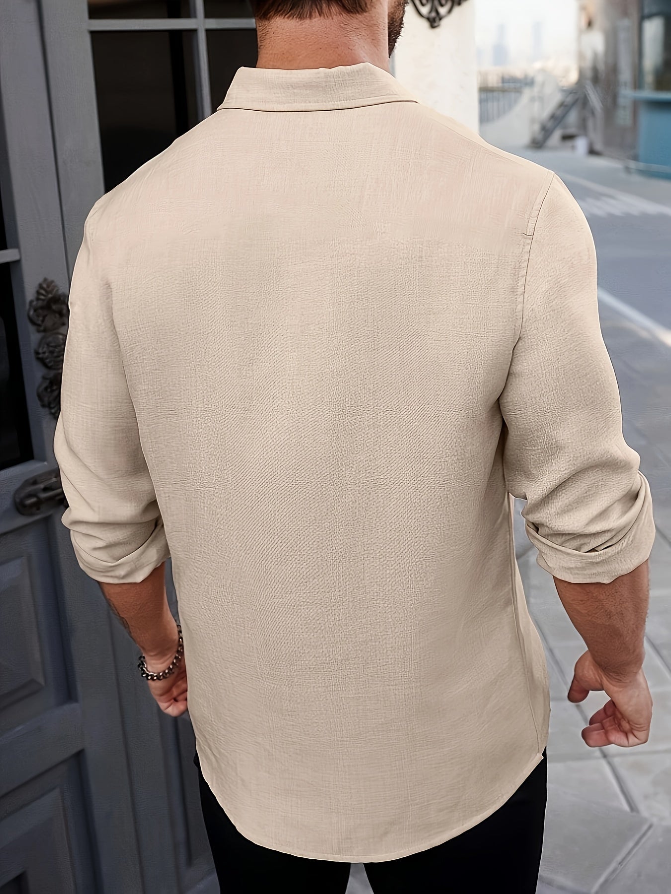 Men's Solid Color Long Sleeve Shirt For Spring And Fall, Casual Stylish Shirt As Gift