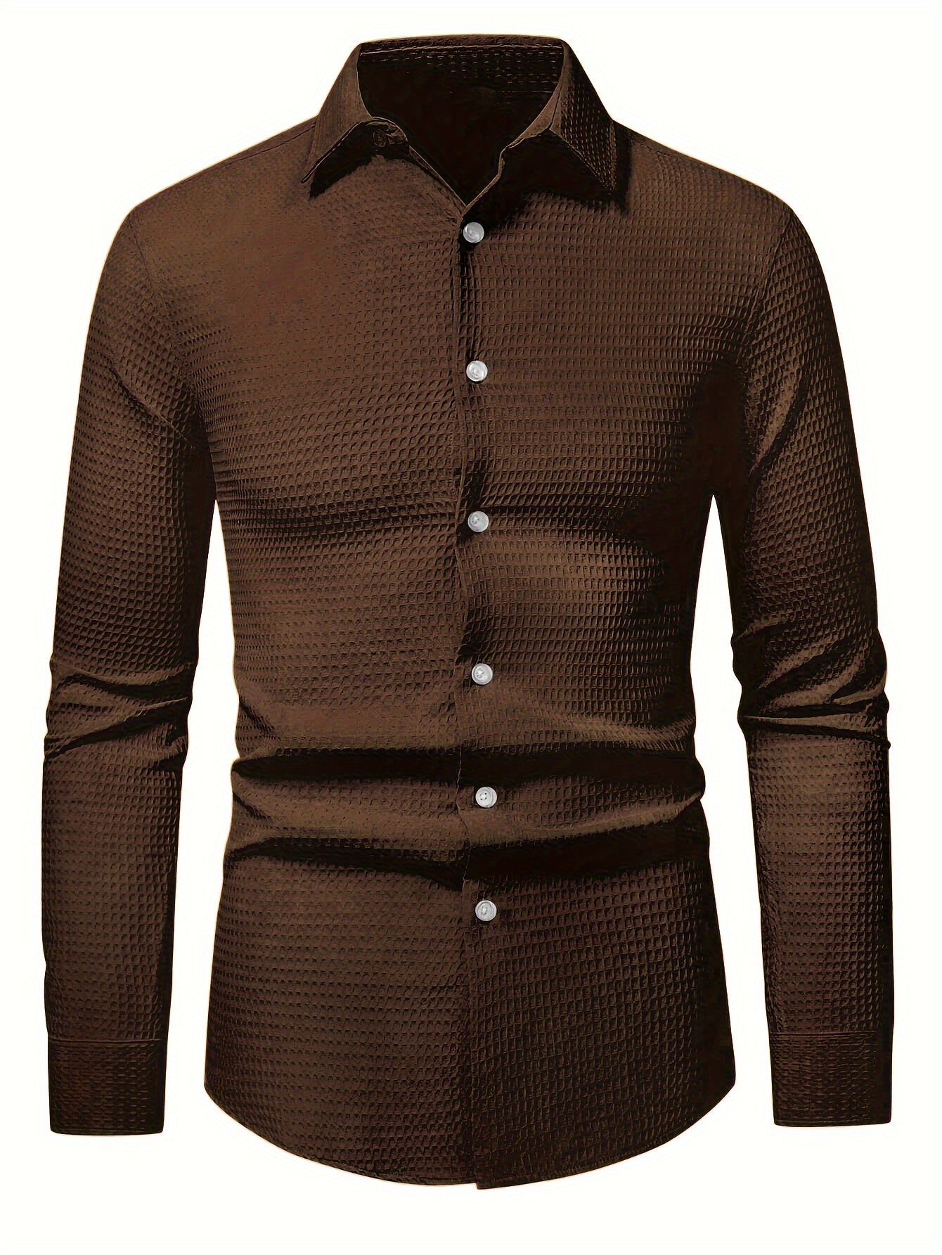 Men's Solid Shirt, Casual Lapel Button Up Long Sleeve Shirt For Fall Winter Outdoor Activities