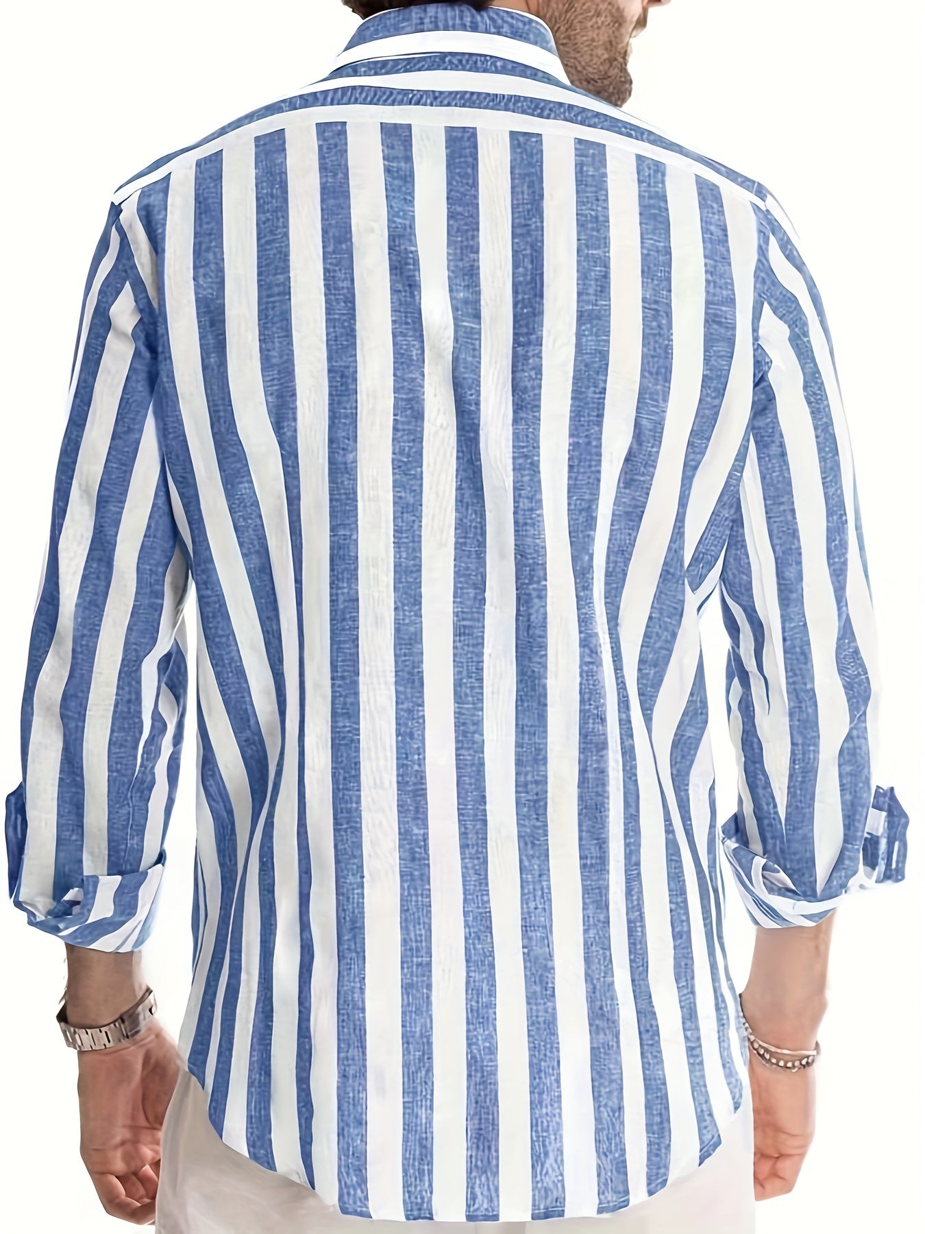 Men's Stylish Striped Long Sleeve Lapel Shirt For Spring And Fall, Casual Comfy Trendy Shirt As Gift