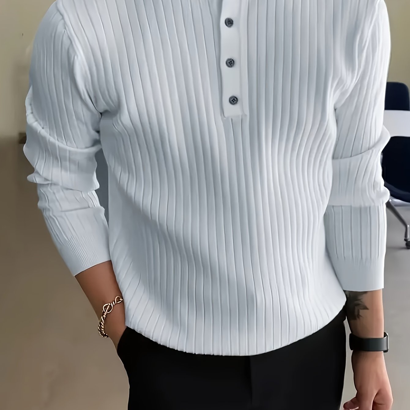 Ribbed Knitted Henley Shirt