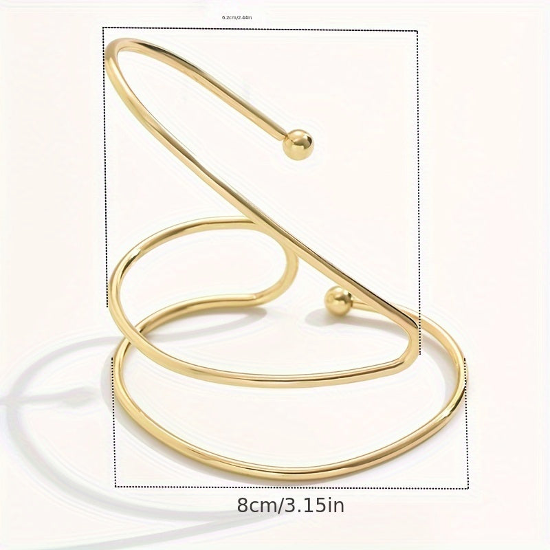 Elegant Alloy Spiral Wrap Bracelet for Women, Geometric Open Cuff Design, No Mosaic, Daily and Party Wear, Versatile for All Seasons – Single Piece