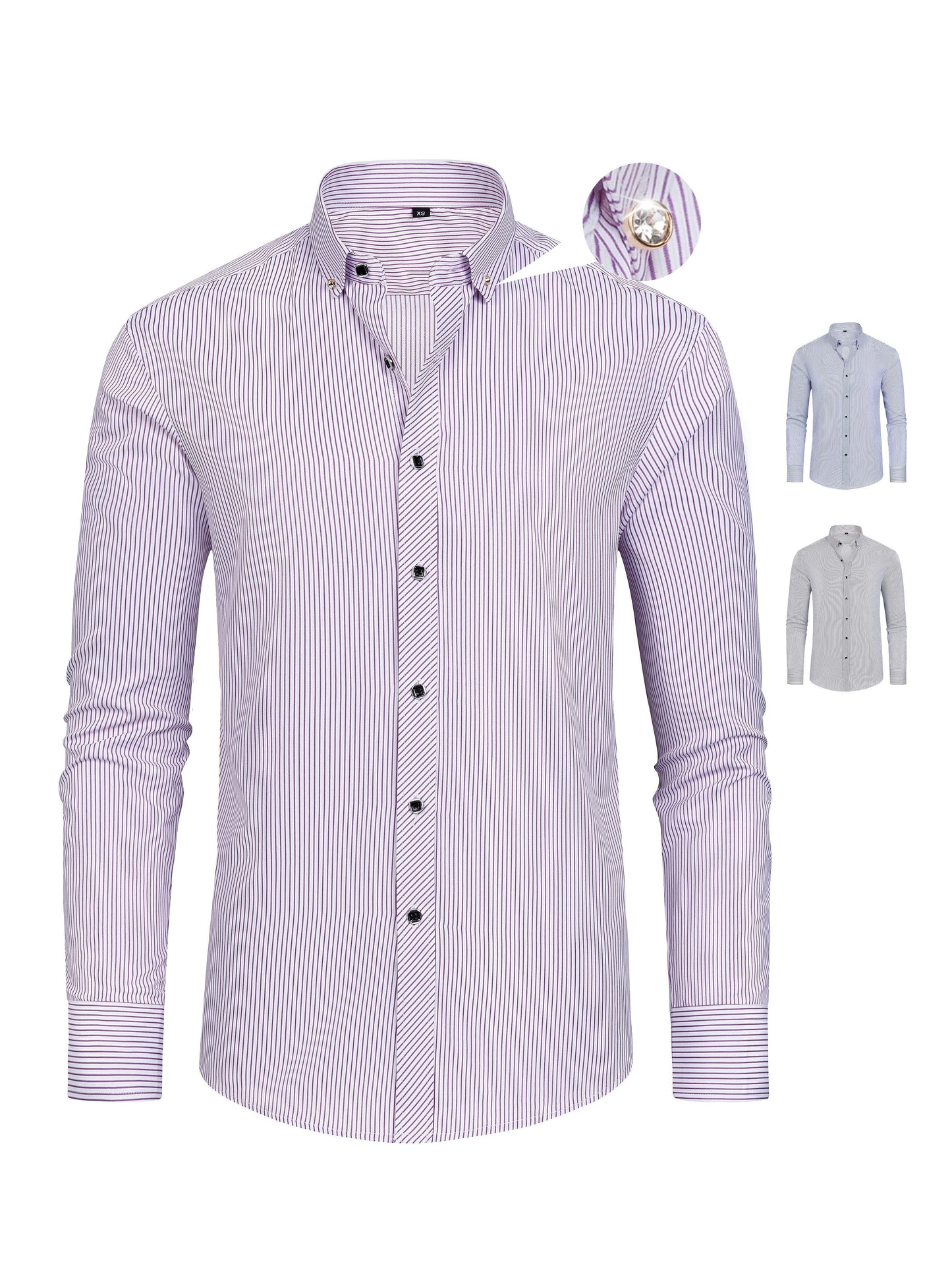 Men's Striped Dress Shirt, Formal Lapel Button Down Long Sleeve Shirt For Party/wedding/formal Prom