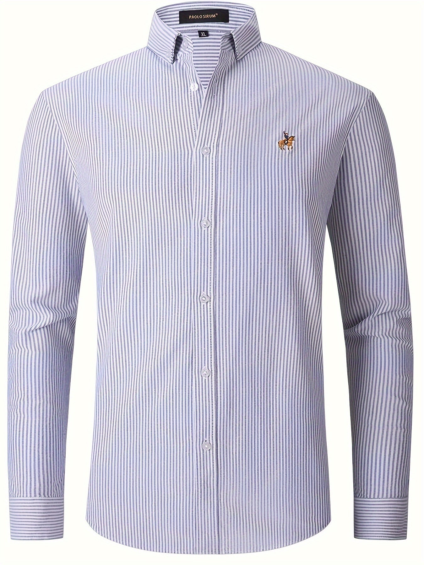 Spring Fall Men's Casual Cotton Comfy Long Sleeve Embroidery Lapel Shirt