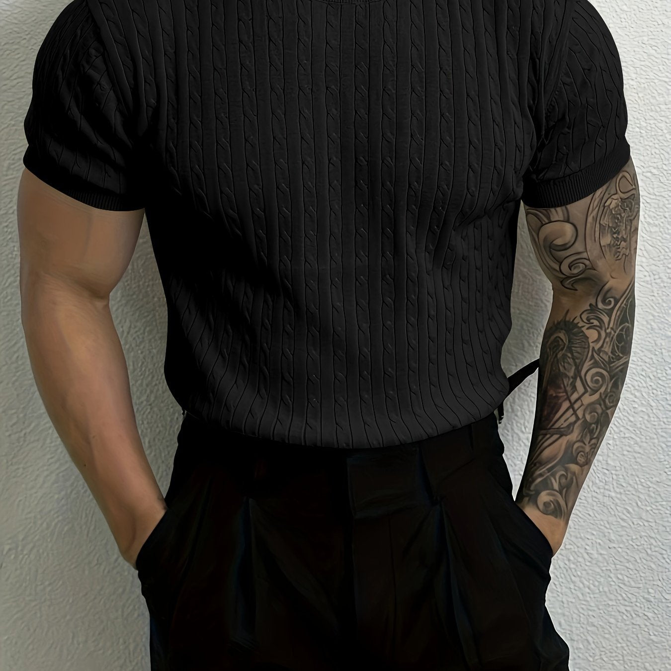 Men's Ribbed And Textured Knit Crew Neck And Short Sleeve T-shirt, Casual And Chic Summer Tops For Daily And Outdoors Leisurewear