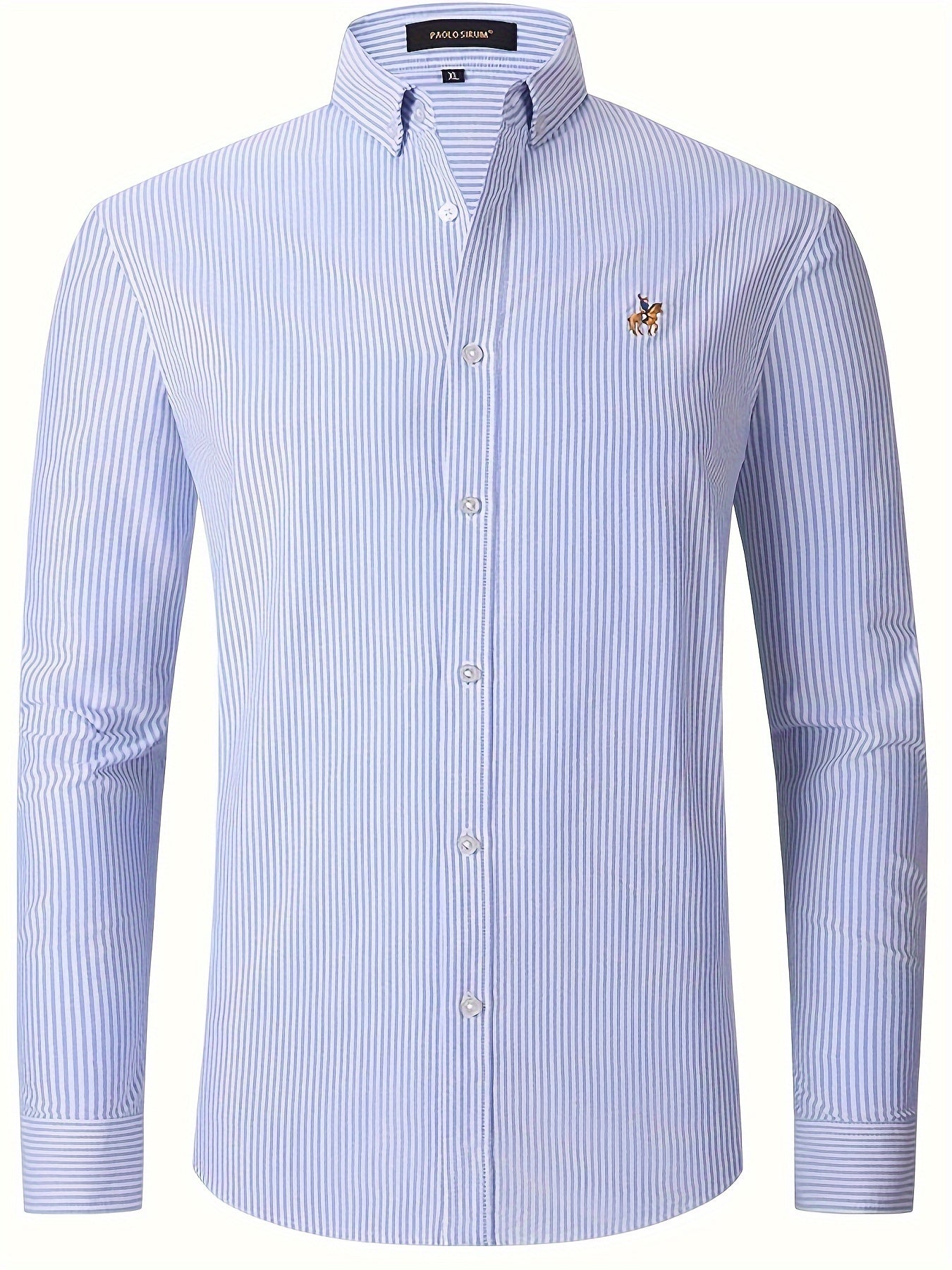 Spring Fall Men's Casual Cotton Comfy Long Sleeve Embroidery Lapel Shirt